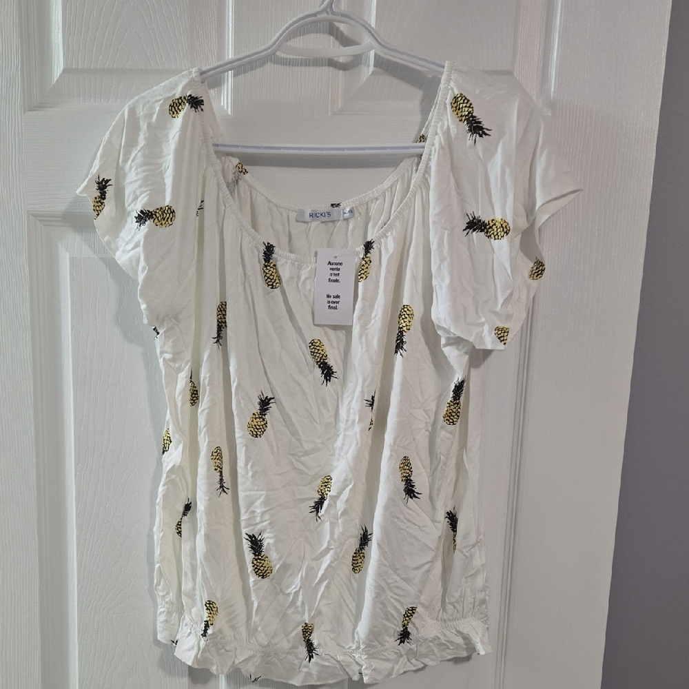 Ricki's White Blouse with Pineapple Print